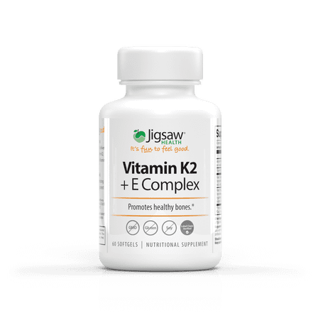 Jigsaw Health Vitamin K2   E Complex | VitaminK2 Softgels to Enhance Proper Calcium Utilization & Promote a Healthy Heart, 60 Count