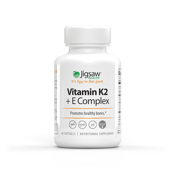 Jigsaw Health Vitamin K2 E Complex | VitaminK2 Softgels to Enhance Proper Calcium Utilization & Promote a Healthy Heart, 60 Count