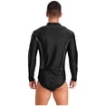 thumbnail image 2 of Kaerm Men's Sparkling Rhinestones Dance Shirt Long Sleeve Leotards Salsa Rumba Latin Dance Bodysuit Black L, 2 of 7