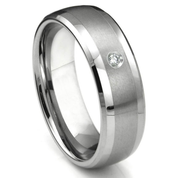 Titanium Kay Tungsten Carbide Diamond Matte Finish Center Dome Men's Comfort Fit Wedding Band Ring with Bevel Edges Sz 10.0