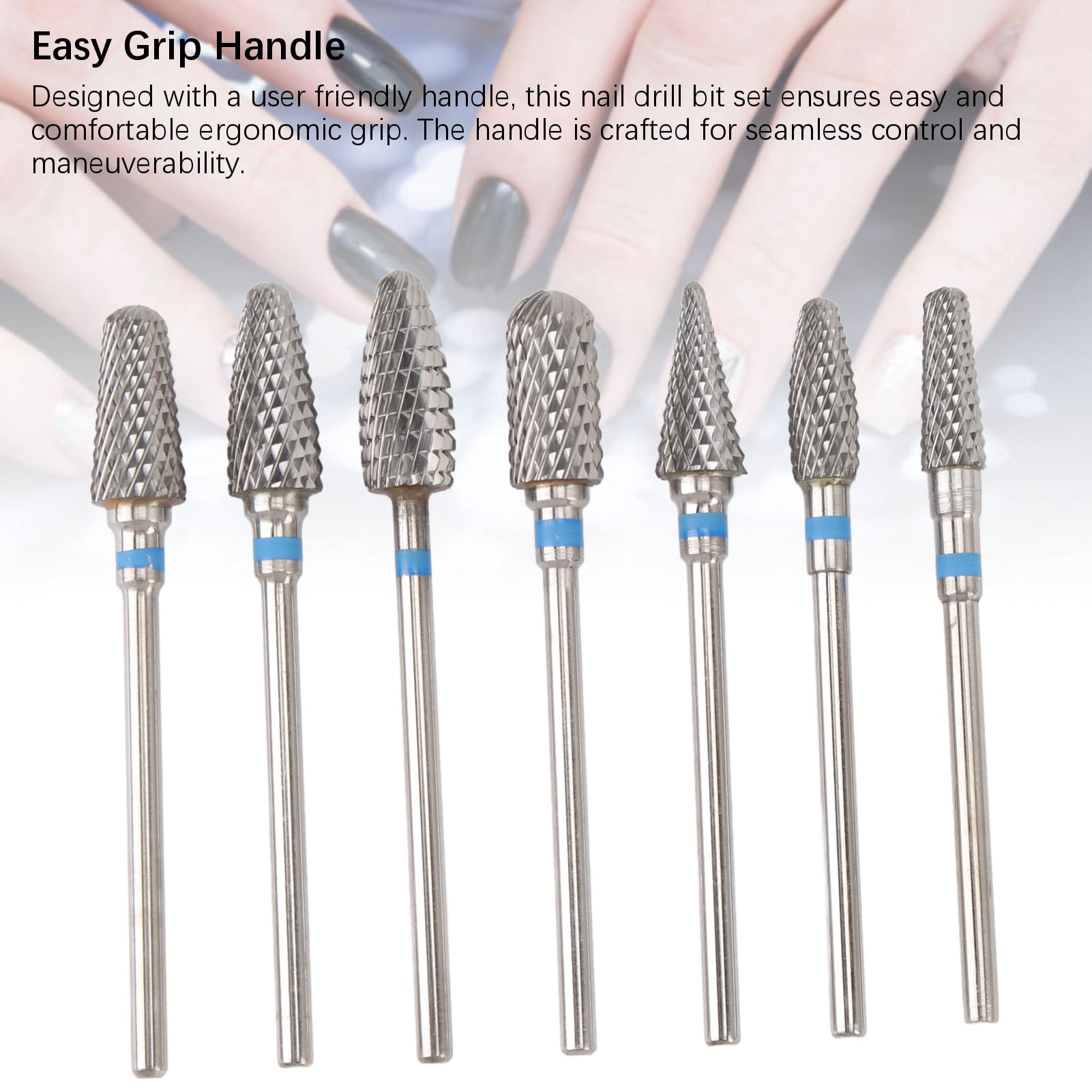 BIMZUC 7pcs Tungsten Carbide Nail Drill Bits Set Professional Manicure Grinding Head Kit Portable Nail Art Tool for Acrylic Gel Polish Removal with Storage Box
