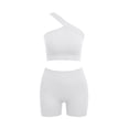 thumbnail image 6 of VBVC Women's One Shoulder Ribbed 2 Piece Workout Short Sets , Ladies' High Waist Yoga Matching Outfits , Sport Gym Athletic Activewear Sets For Women,White,Free Size, 6 of 7