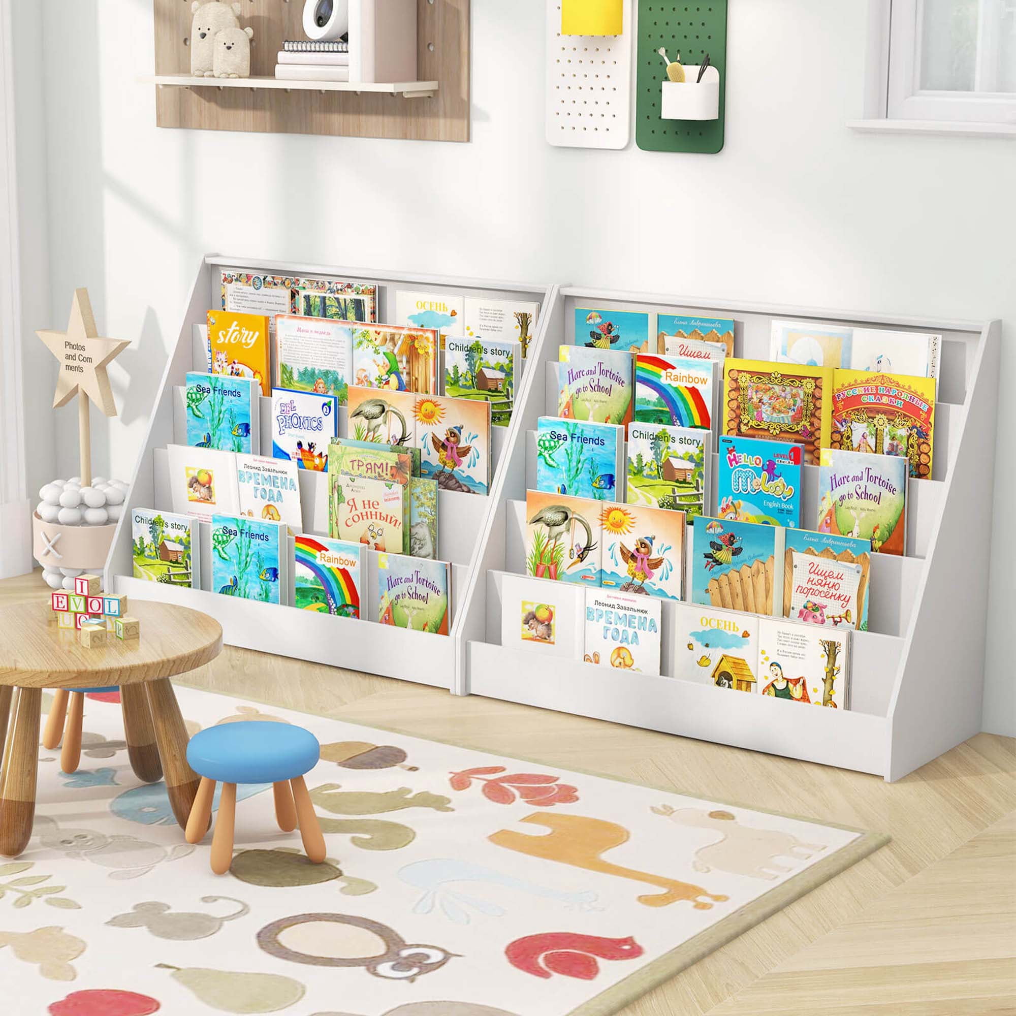 Costway 5 Tier Kids Bookshelf with Anti-Tipping Device Kids-friendly Height for Bedroom White