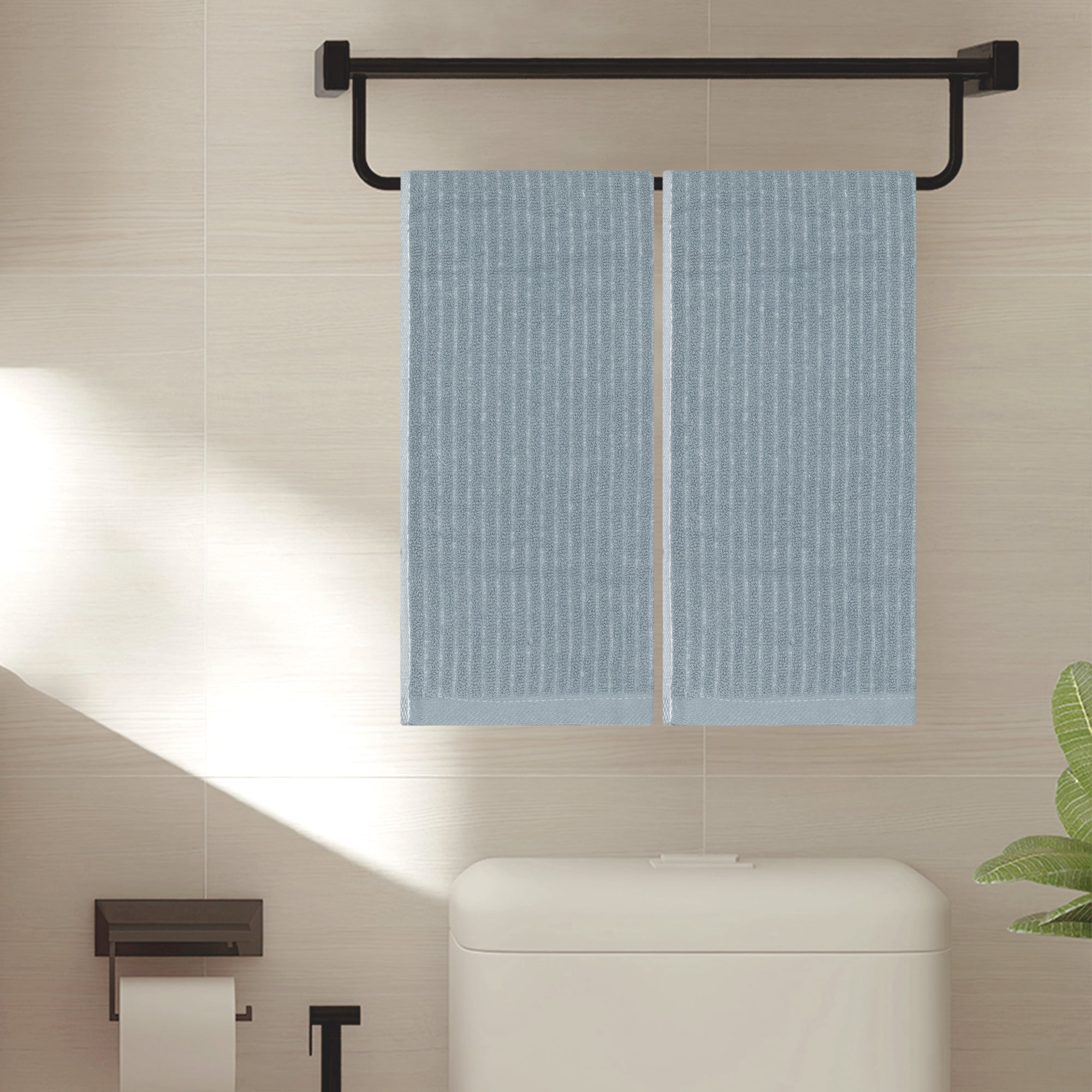 Unique Bargains Striped Pattern 2 Pack Hand Towels Absorbent and Quick Drying Towel Grey 13" x 29"