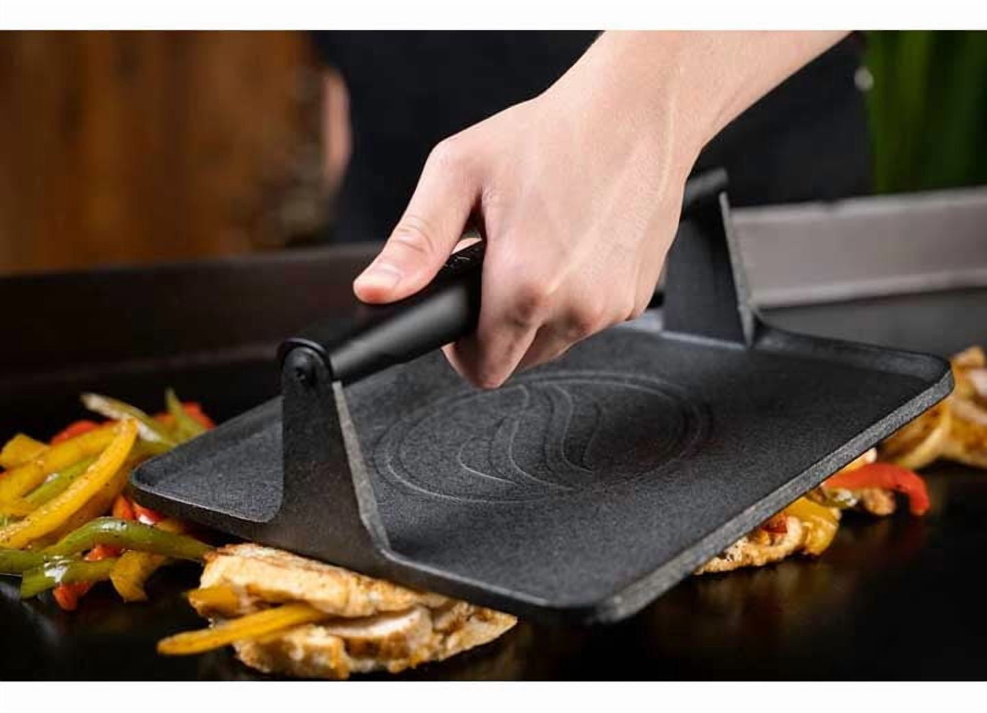 Blackstone 10" x 10" Square Cast Iron Grill Press with Non Slip Rubber Handle