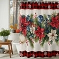 thumbnail image 3 of Shower Curtain 54"W x 78"L Christmas Poinsettia Red Berry Black Red Buffalo Plaid Fabric Shower Curtains Set with Hooks Water Repellent Bathroom Curtains Machine Washable Bathroom Accessories, 3 of 9