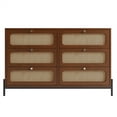 thumbnail image 5 of 6-Drawer Dresser, Modern Cannage Rattan Wood Closet with Metal Legs, Wood Storage Cabinet Sideboard for Bedroom Living Room Entryway, 47"L x 15.7"W x 30"H, Walnut, 5 of 7