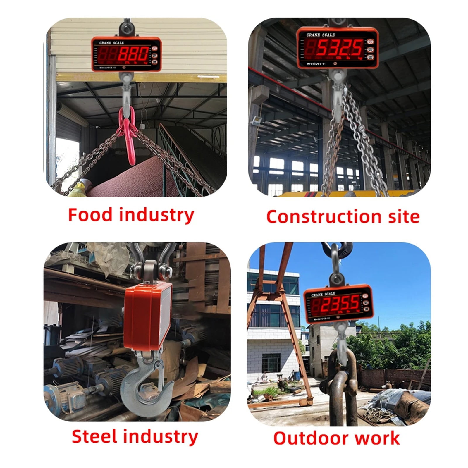 Crane Scale 1000KG 1 Ton 2000 lb Digital Scales 500kg/1000lb LCD High Accurate Industrial Heavy Duty Hook Hanging Scales Balance
