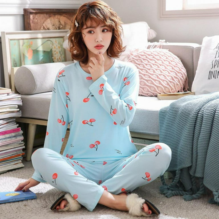 Project Retro Womens 2-Piece Pajama Set,Long Pajama Pants Soft Lovely Sweet  Autumn Cute Cartoon Print Long Sleeved Pajama Set Cotton YJ 