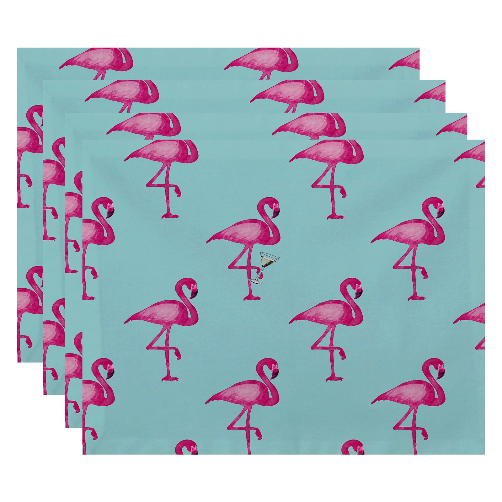 Simply Daisy, 18 x 14 Inch Flamingo Fanfare Martini Animal Print Placemat (set of 4), Pink