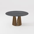 thumbnail image 4 of POVISON 59"Modern Black Round Dining Table for 6, Matte Sintered Stone Tabletop, Bronze Carbon Steel Base, 4 of 11