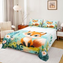 Castle Fairy Child Teens Cute Animal Fox Full Size Sheets,Chic Floral Flowers Bed Sheets