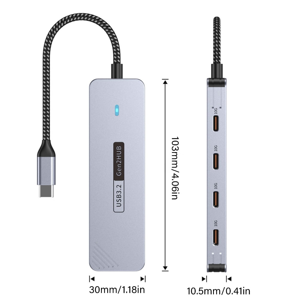 4-Port USB C Hub 10Gbps Aluminum Splitter For Laptops, Tablets, External Drives & Mobile Devices