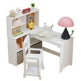 thumbnail image 2 of BeesClover Girls' Kids Corner Desk and Chair Set, L-Shaped Study Table with Bulletin Board, Storage Cabinets & Cloth Drawers, 2 of 7