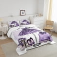thumbnail image 3 of Fashion Purple Bedding Sets King Size Modern Girly Comforter Set, Women Purple Floral Bedding Comforter Sets Perfume Print Down Comforter Romantic Makeup Themed Duvet Sets, 3 of 7
