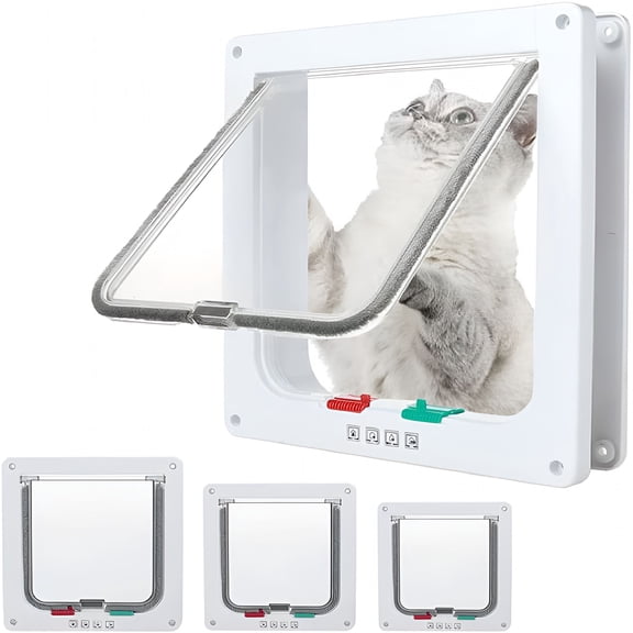 SELIVO Cat Door Flap(Outer Size 7.5" X 7.8"),4 Way Locking Medium Cat Door for Interior Exterior Doors,Weatherproof Pet Door for Cats Doggie Kitty And Kittens with Circumference < 15.75"