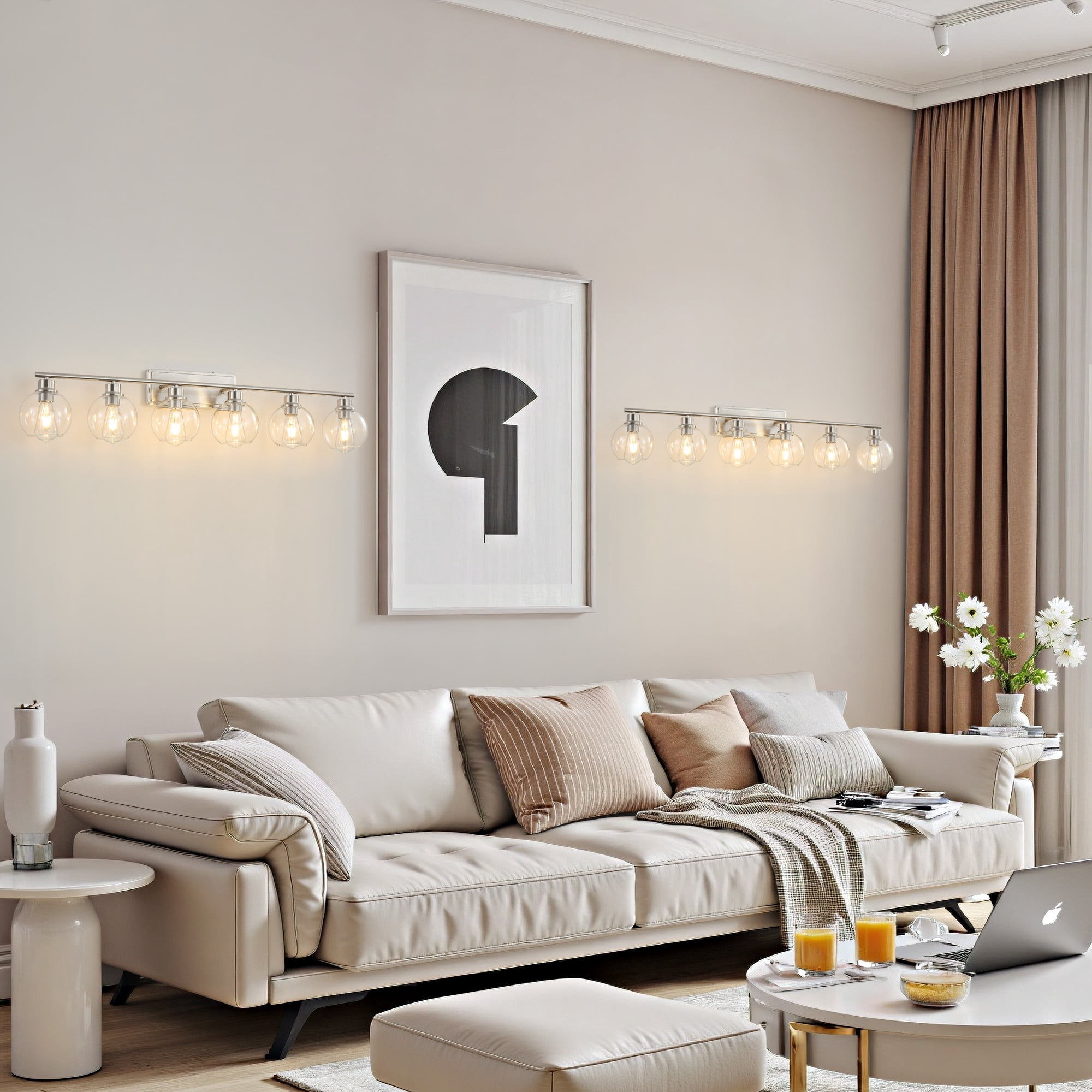 Deyidn 42.12" Nickel Bathroom Vanity Light, 6-Light Dimmable Wall Fixture with Clear Glass Shades for Makeup Mirror, Modern Luxury
