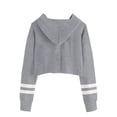 thumbnail image 2 of Stripe Sleeve Girls Short Hoodies Casual Kid Child Hooded Crop Tops, 2 of 3