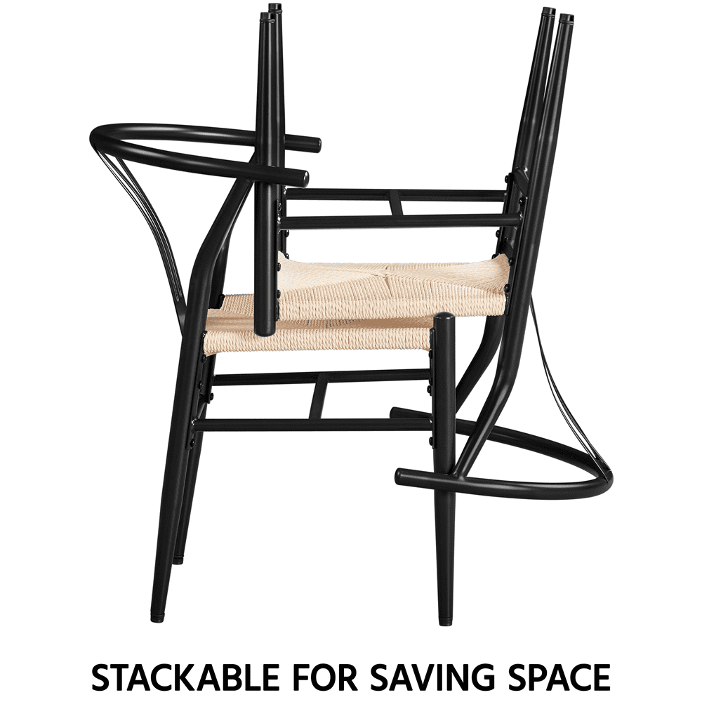 Alden Design 2PCS  Dining Chair Weave Chair with Metal Frame for Dining Room, Black