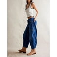thumbnail image 5 of Women'S Casual Loose Low-Rise Denim Cropped Pants Elastic Waistband Pockets Blue XXL, 5 of 10