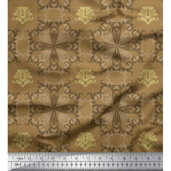 Soimoi Cotton Duck Fabric Filigree Damask Print Fabric by the Yard 42 Inch Wide