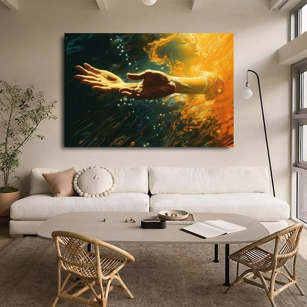 Póster de lienzo con una mujer flotando con los brazos extendidos, decoración de dormitorio, paisaje deportivo, decoración de oficina, regalo, estilo marco, 16 x 24 pulgadas (40 x 60 cm)