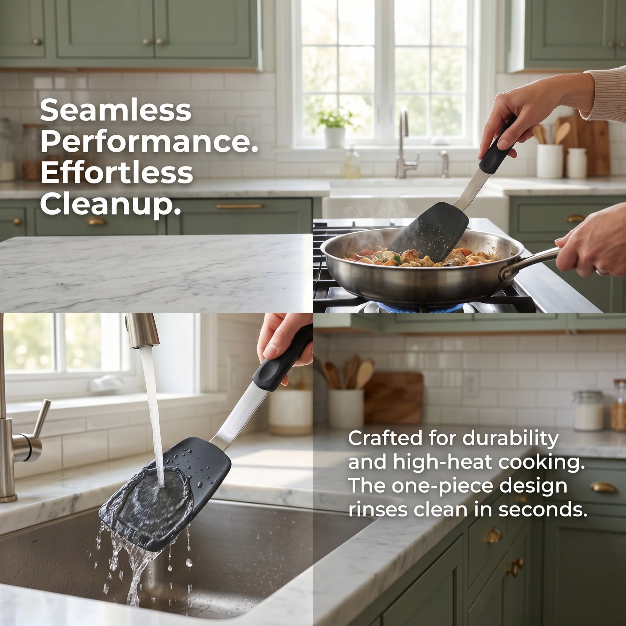 Unique Bargains Kitchen Utensils Set with Heat-Resistant Spatula Tools Black 12x3.1 inch