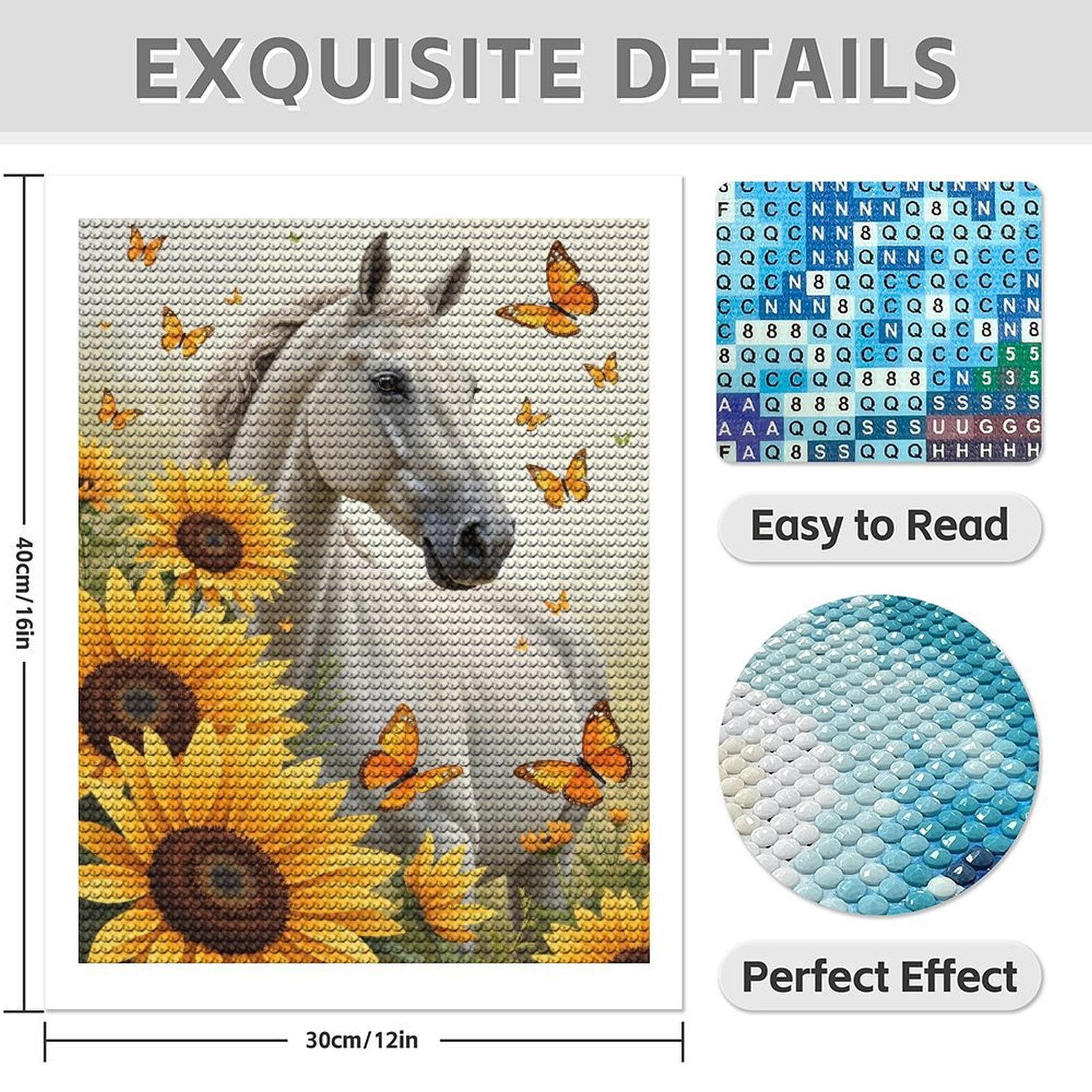 Diamond Art Kit for Adults, Horse Sunflowers Butterflies Scene Diamond Painting for Adults Beginners, DIY Diamond Art Painting Kits, 5D Diamond Painting Crafts for Home Decor 12x16 Frameless