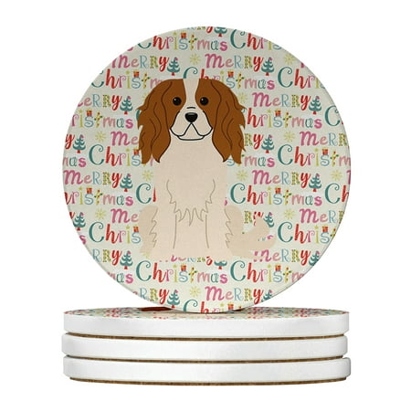 

Merry Christmas Cavalier Spaniel Large Sandstone Coasters Pack of 4 4 in x 4 in