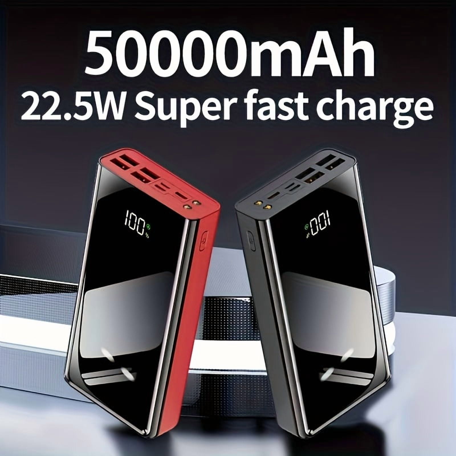 50000mAh Fast Charging Power Bank with LED Display, 4 USB Ports & Type-C, Compatible with iPhone/Android Devices, Outdoor Emergency Battery Pack