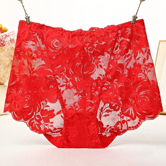 Women's Floral Lace High Waist Panties with Full Coverage Mesh Breathable Transparent Underwear for Everyday Comfort