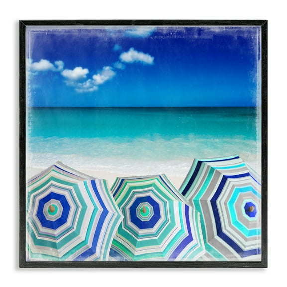 Stupell Industries Three Beach Umbrellas View Nautical & Beach Painting Black Framed Art Print Wall Art, 12 x 12