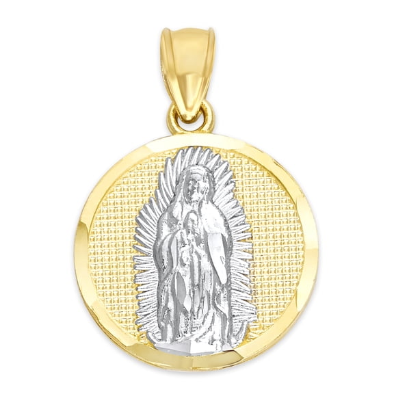 Golden Fire Solid 14k Two Tone Gold Virgin Mary Medallion - Catholic Gifts for Women