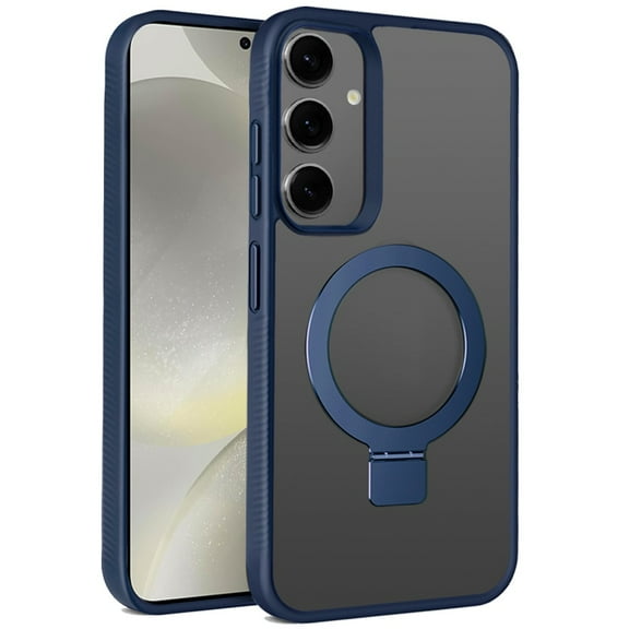 For Samsung Galaxy S25 /S25 Plus /S24 Plus Case, Magnetic Circle Kickstand with MagSafe Compatibility, Matte Skin, Rugged Bumper, and Ring Holder Phone Cover (Blue)