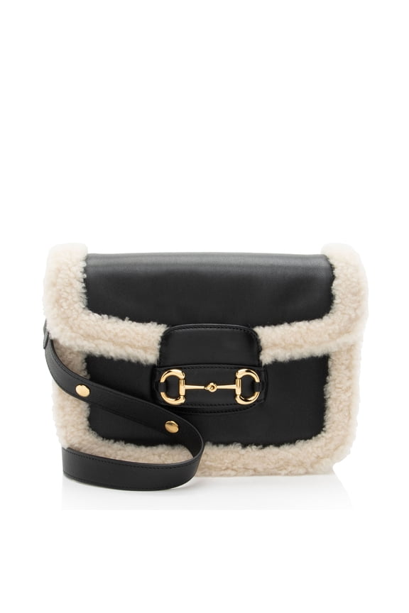 Pre-Owned Gucci Leather Shearling Horsebit 1955 Small Bag