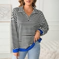 thumbnail image 4 of dGslk Women’s Long Sleeve Striped Pullover Top Casual Half Zip Collar Loose Fit Sweatshirt for Everyday Comfort and Style White M, 4 of 6