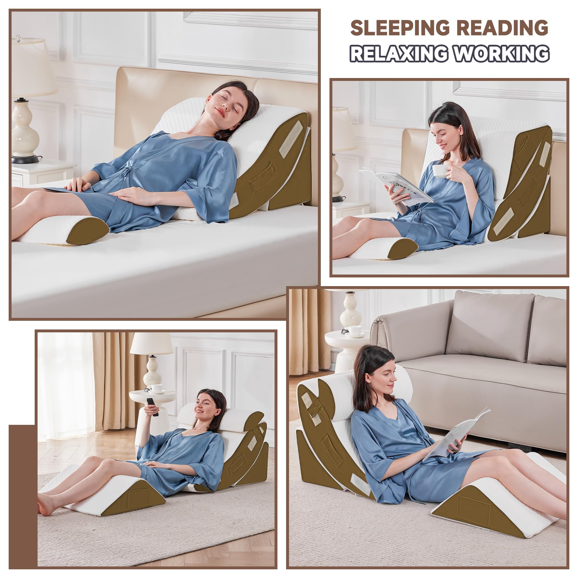 4pcs Orthopedic Bed Wedge Pillow Set For Sleeping  Post Surgery Foam Body Back And Leg Pain Relief Triangle Adjustable Support - Acid Reflux Pillows Brown