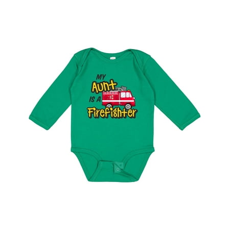 

Inktastic My Aunt is a Firefighter with Fire Truck Gift Baby Boy or Baby Girl Long Sleeve Bodysuit