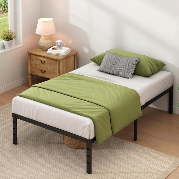 SimenmaxTwin Bed Frame - No Box Spring Needed Heavy Duty Metal Platform Bedroom Frames Twin Size with Storage Space, Black