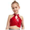 thumbnail image 3 of TSSOE 2-piece Sequins Jazz Hip Hop Dance Outfits for Girls Sleeveless Criss Cross Back Crop Top with Shorts Set Dancewear Red 6, 3 of 7