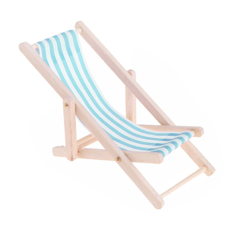 OUNONA 1Pc Beach Chair Model Mini Outdoor Ornament Stripe Recliner Miniature Play House Accessory for DIY (Sky-blue) - image 5 of 6