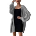 thumbnail image 2 of Baqcunre Womens Jacket Woman Autumn And Winter Solid Color Fashion Knitted Sripe Casual Coat Batwing Sleeve Lohas Time Long Cardigan Womens Coats Womens Fall Fashion 2023 Grey S, 2 of 8