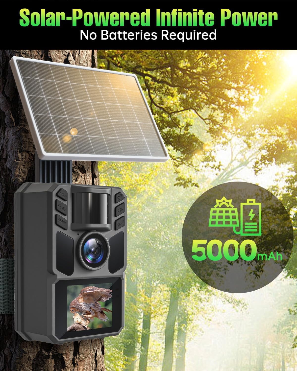 FKPCAM 4K 64MP Game Camera with 1.6W Solar Panel & Built-in Display - Hunting Camera with Night Vision, Waterproof Wildlife Trail Camera