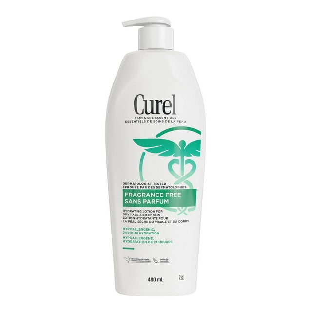 Curel Fragrance Free Lotion, Hypo-Allergenic Body Moisturizer for Dry, Sensitive Skin, 480mL