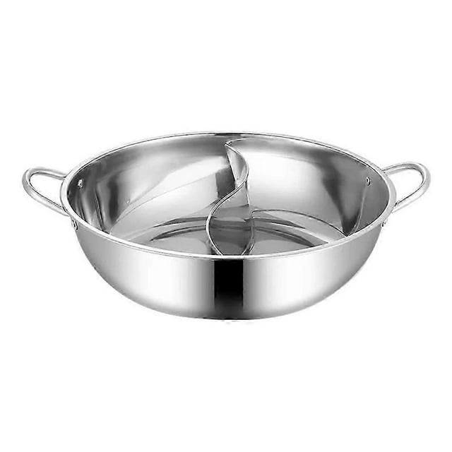 Divided Stainless Steel Hot Pot Cooker, 32cm Gas & Induction Compatible Double Soup Cooking Pot for Home Kitchen