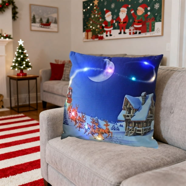 Christmas LED Pillows Holiday Gifts LED Pillows That Can Flash Or Stay On Two Mode Switching Printed Sofa Pillows Cushions Pillowcases