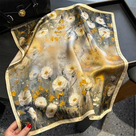 100% Mulberry Silk Scarf |  Luxury Shawl, Year-Round Versatile Wrap, Birthday/Wedding Gift, 20g Ultra-Light, 53x53cm, Machine-Finished Edges,5353,As Picture,Artistic,53,As Picture