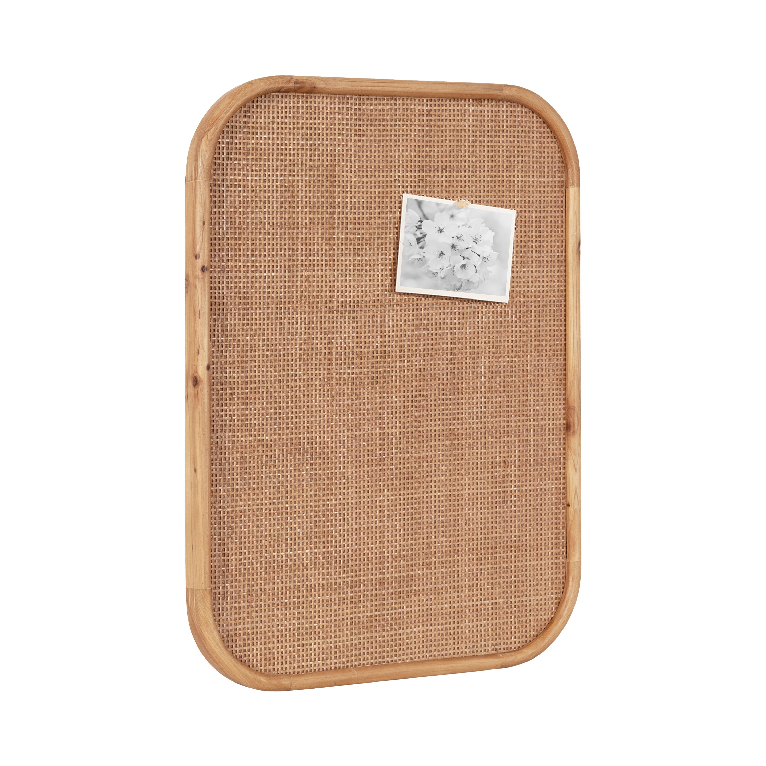 Kate and Laurel Planche Modern Rattan Wall Pinboard, 20 x 26, Natural Wood, Boho Rounded Rectangle Wall Organizer for Use as Cork Board, Vision Board, or Bulletin Board