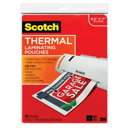 Thermal Laminating Pouches 20 Pack, Letter Size Sheets,