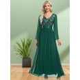 thumbnail image 5 of Women Elegant V-neck Long Sleeve Sequin Evening Dress A-Line Chiffon Wedding Party Gown For Bridesmaid Vestido De Festa, 5 of 7
